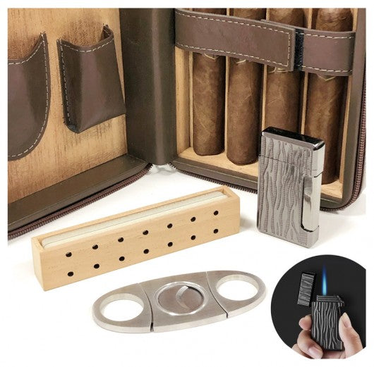 Manhattan Travel Humidor (Brown), Cutter, Lighter, Humidifier and more!