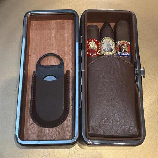 3 Cigars + Leather Travel Humidor
