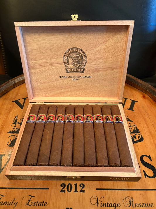 Trump 2024 Presidential Campaign Toro Cigars | (1 Box of 20) with 1 Free 250th Anniversary Rocks Glass!