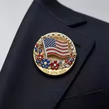 America 250th Anniversary Jeweled Enamel Flag Lapel Pin – 1776–2026