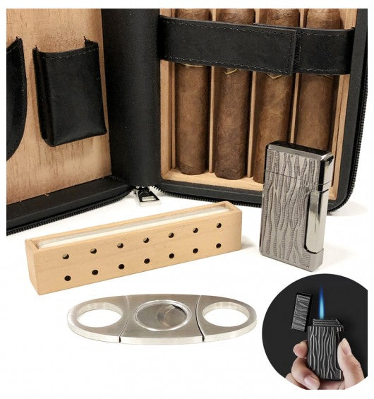Manhattan Travel Humidor (Black), Cutter, Lighter, Humidifier and more!